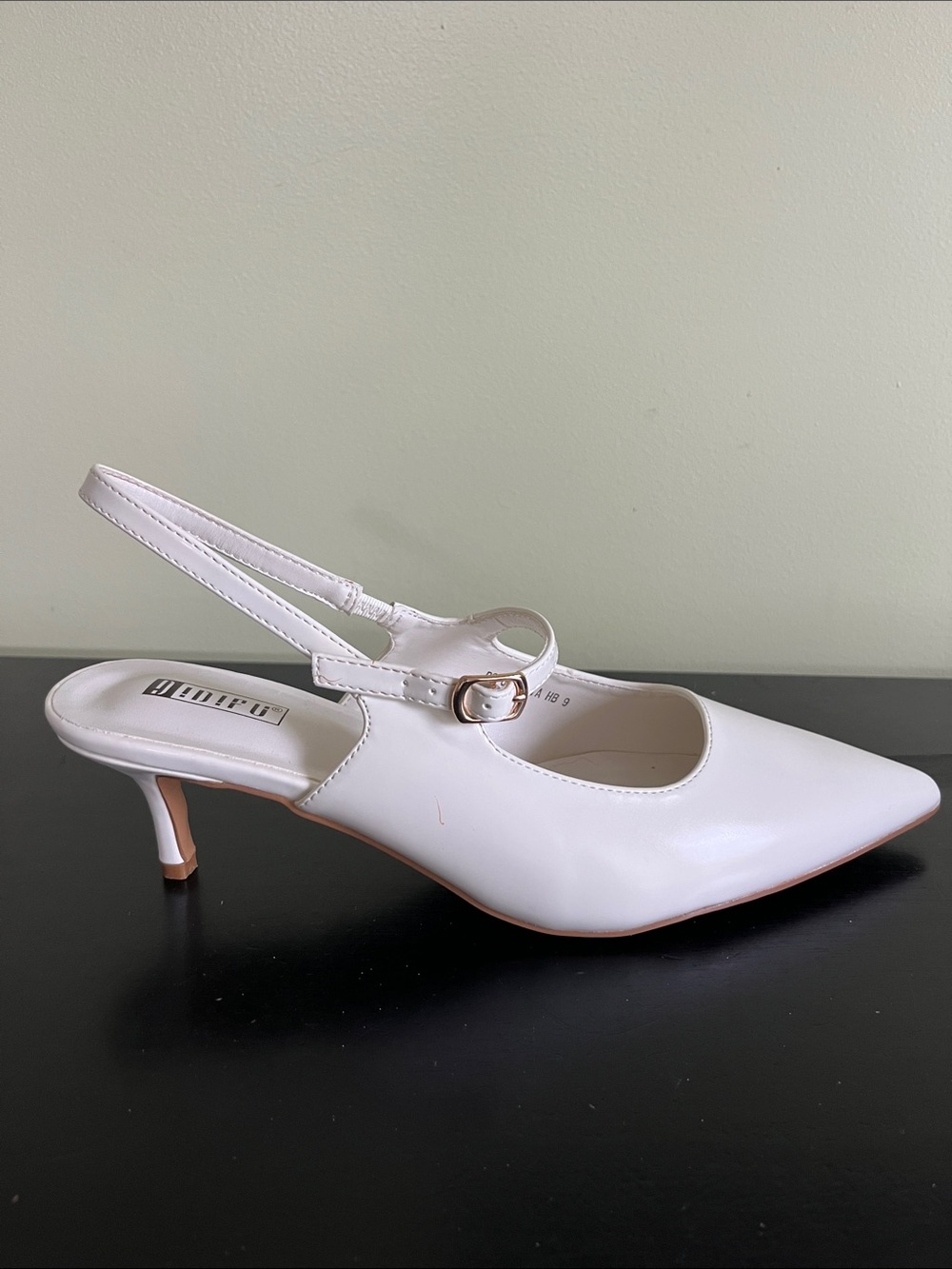 IDIFU elegant white slingback kitten heels